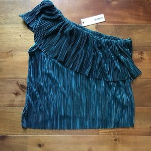 NWT BB Dakota One Shoulder Shimmer Teal Top Sz L